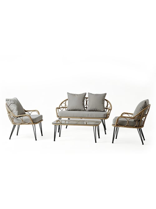 PORTO Salon de jardin 4 places avec table basse effet rotin naturel - Kiabi