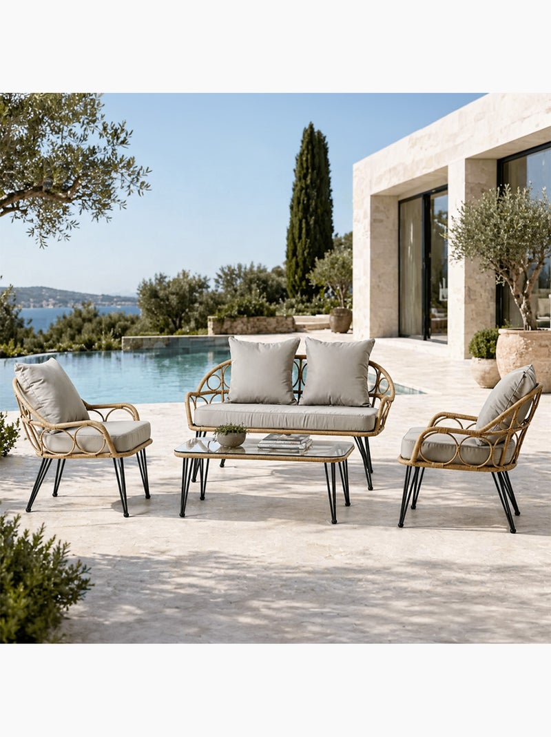 PORTO Salon de jardin 4 places avec table basse effet rotin naturel Noir - Kiabi