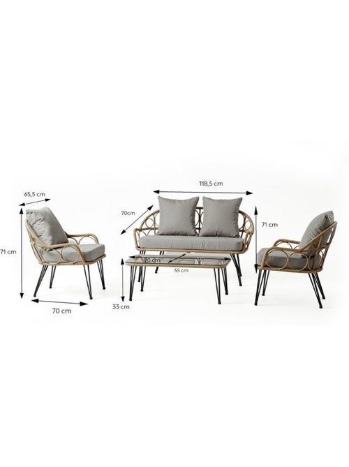 PORTO Salon de jardin 4 places avec table basse effet rotin naturel - Kiabi