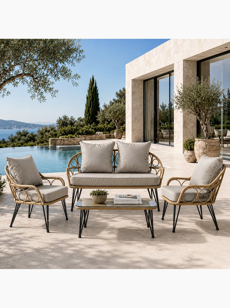 PORTO Salon de jardin 4 places avec table basse effet rotin naturel Noir - Kiabi
