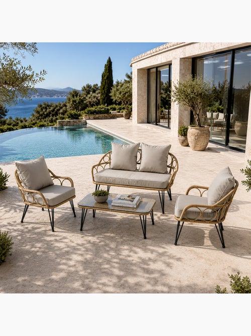PORTO Salon de jardin 4 places avec table basse effet rotin naturel - Kiabi