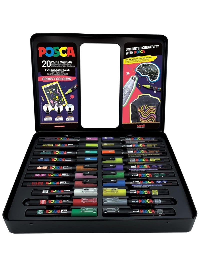 POSCA - Mallette Métal 20 Marqueurs "Groovy Colours" - Pointe Moyenne (PC-5M) - Tons Pastels & Rétro N/A - Kiabi