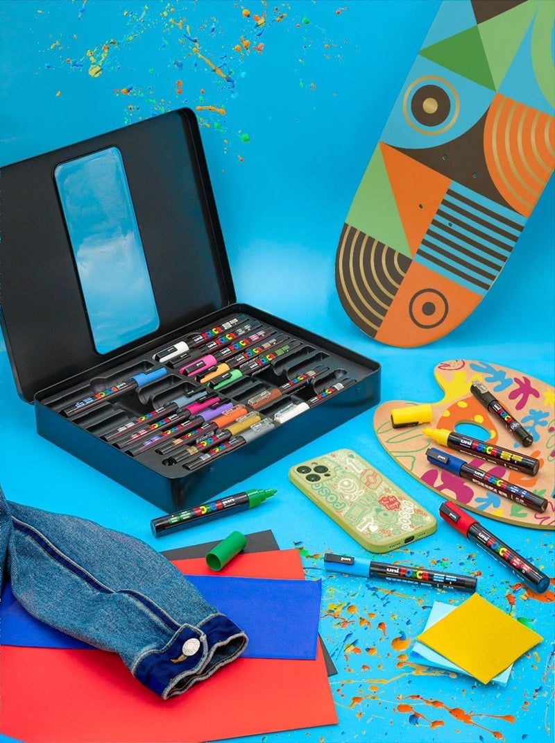 POSCA - Mallette Métal 20 Marqueurs "Pop Colours" - Pointes Multiples (PC-1MC, 3M, 5M) - Tout Suppor N/A - Kiabi