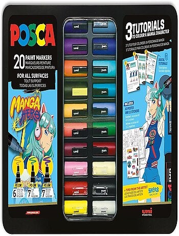 POSCA - Mallette Métal Manga Hero - 20 Marqueurs Peinture Acrylique