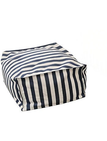 POSITANO - Pouf d’extérieur rayé vert en tissu déperlant - 55x65x35 cm