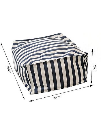 POSITANO - Pouf d’extérieur rayé vert en tissu déperlant - 55x65x35 cm