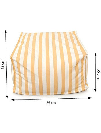 POSITANO - Pouf d’extérieur rayé vert en tissu déperlant - 55x65x35 cm