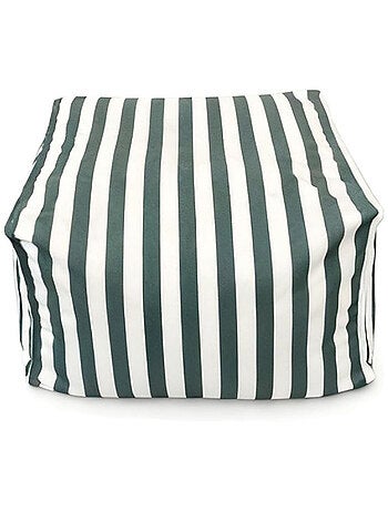 POSITANO - Pouf d’extérieur rayé vert en tissu déperlant - 55x65x35 cm