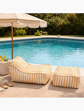 POSITANO Ensemble de poufs exterieur rayés jaune déperlant
