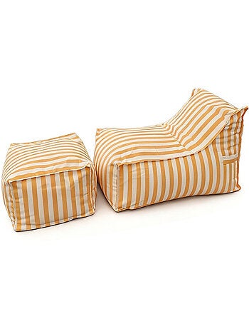 POSITANO Ensemble de poufs exterieur rayés jaune déperlant