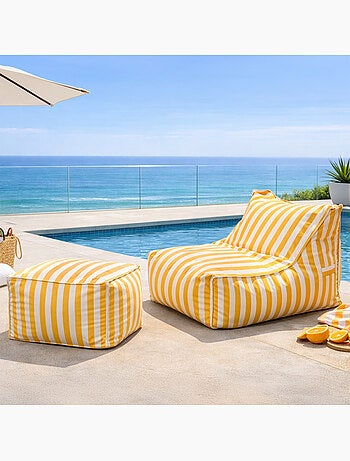 POSITANO Ensemble de poufs exterieur rayés jaune déperlant