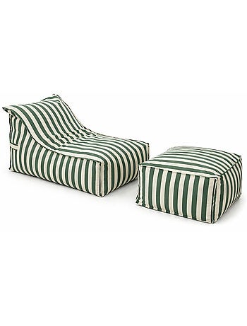 Positano ensemble de poufs exterieur rayés vert déperlant