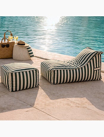 Positano ensemble de poufs exterieur rayés vert déperlant