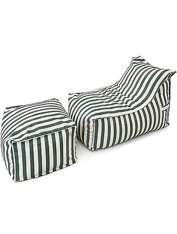 Positano ensemble de poufs exterieur rayés vert déperlant