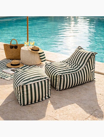 Positano ensemble de poufs exterieur rayés vert déperlant