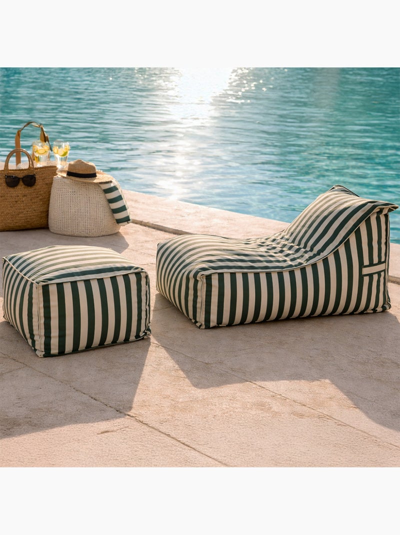 Positano ensemble de poufs exterieur rayés vert déperlant Vert clair - Kiabi