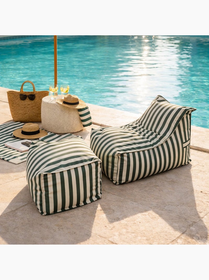 Positano ensemble de poufs exterieur rayés vert déperlant Vert clair - Kiabi
