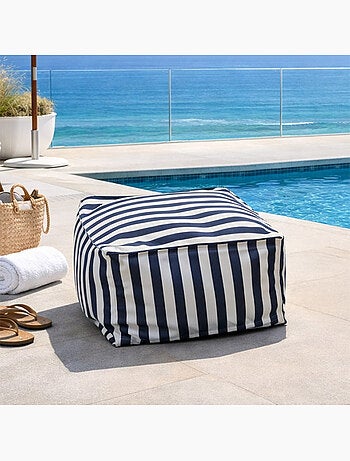 POSITANO Pouf exterieur rayé vert déperlant 55x65x35 cm