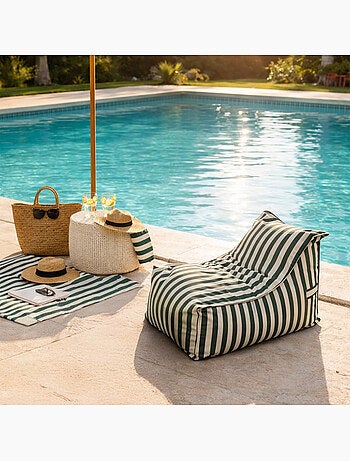 POSITANO Pouf exterieur rayé jaune déperlant 100x65x65 cm