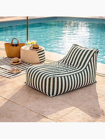 POSITANO Pouf exterieur rayé jaune déperlant 100x65x65 cm