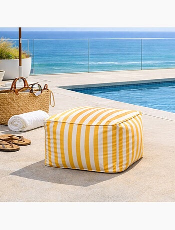 POSITANO Pouf exterieur rayé vert déperlant 55x65x35 cm
