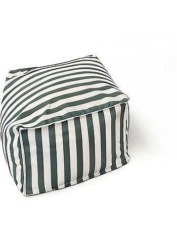 POSITANO Pouf exterieur rayé vert déperlant 55x65x35 cm