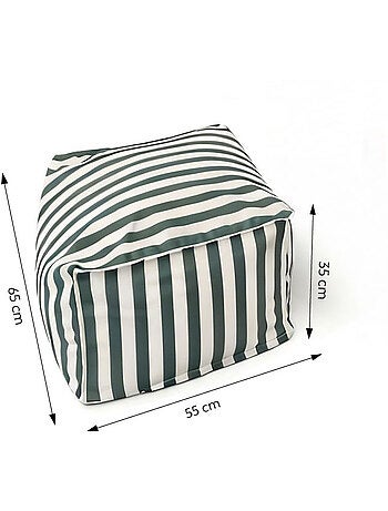 POSITANO Pouf exterieur rayé vert déperlant 55x65x35 cm