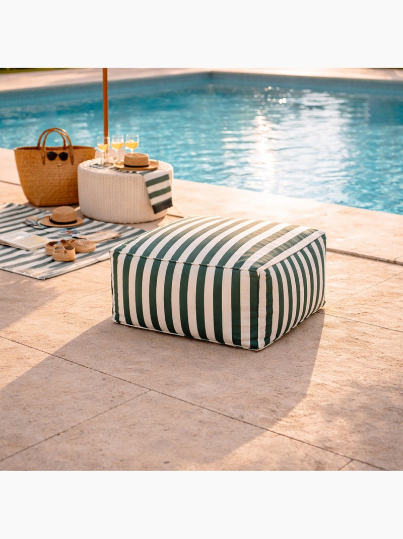 POSITANO Pouf exterieur rayé vert déperlant 55x65x35 cm Vert clair - Kiabi