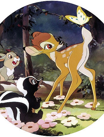 Poster autocollant forme ronde Disney Bambi, panpan, fleur et papillon - 125 cm