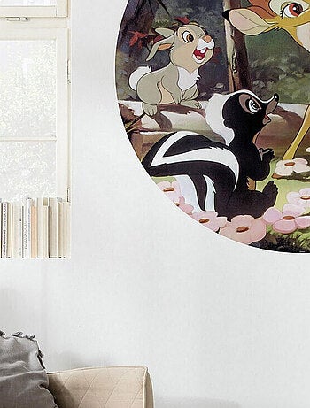 Poster autocollant forme ronde Disney Bambi, panpan, fleur et papillon - 125 cm