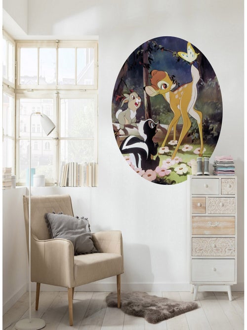 Poster autocollant forme ronde Disney Bambi, panpan, fleur et papillon - 125 cm - Kiabi