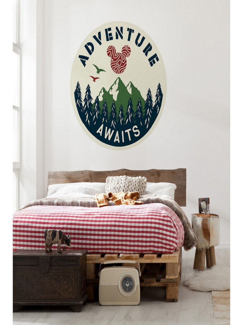 Poster autocollant forme ronde Disney logo Mickey montagnes et arbres  Adventure Awaits - 125 cm Multicolore - Kiabi