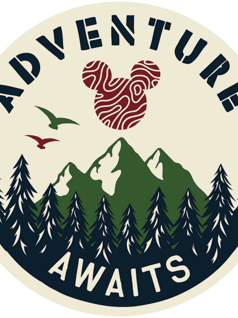 Poster autocollant forme ronde Disney logo Mickey montagnes et arbres  Adventure Awaits - 125 cm Multicolore - Kiabi