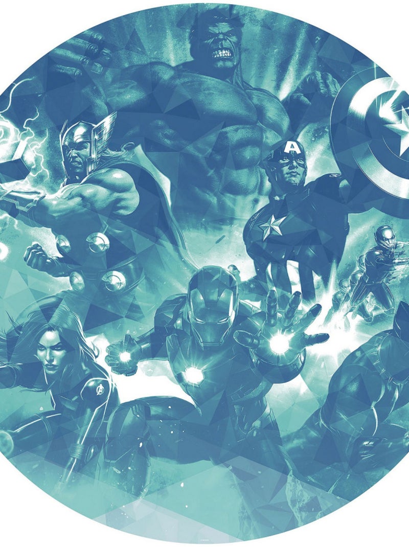 Poster autocollant forme ronde Marvel Avengers 7 personnages couleur bleue - 125 cm Multicolore - Kiabi