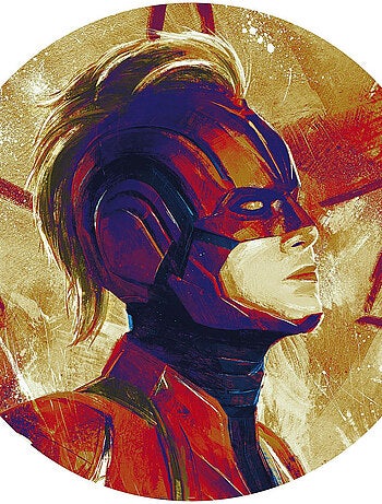 Poster autocollant forme ronde Marvel Avengers Capitaine Marvel avec son casque peinture - 125 cm