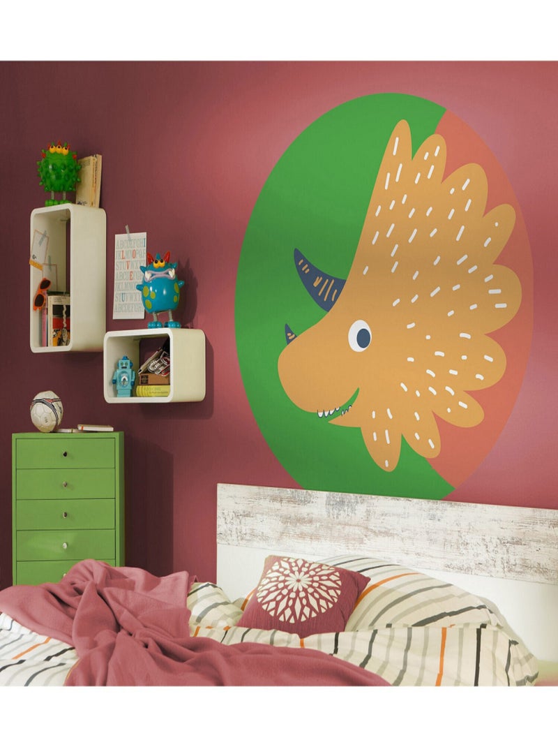 Poster autocollant forme ronde Petit Dinosaure Tricératop - 125 cm Multicolore - Kiabi