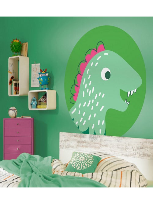 Poster autocollant forme ronde Petit Dinosaure Tyrannosaure - 125 cm - Kiabi