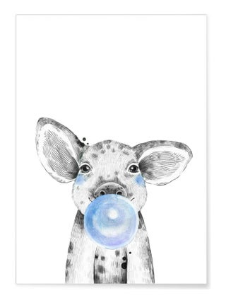 Poster Bulle de bébé Cochon Bleue