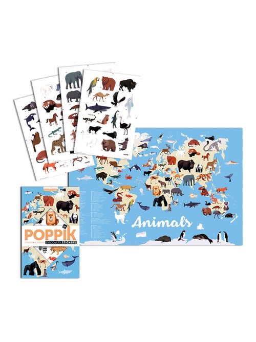 Poster Educatif Avec Ses Stickers - Les Animaux Du Monde - Kiabi