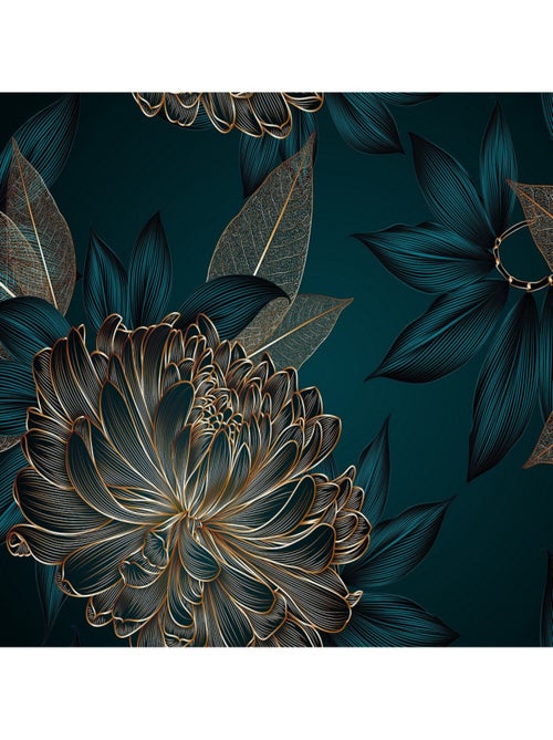 Poster floral motif : Pivoine dorée sur fond bleu nuit - 375 x 270 cm - Kiabi