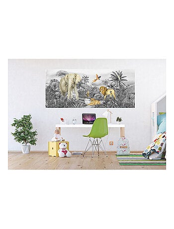 Poster géant animaux de la jungle en noir et blanc 170 x 75 CM