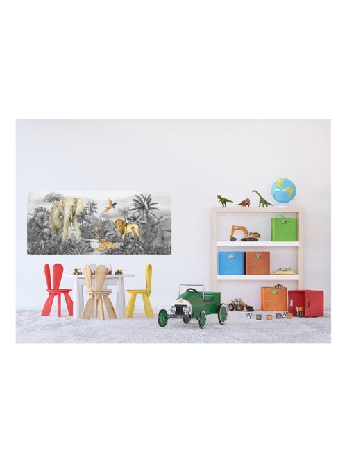 Poster géant  animaux de la jungle en noir et blanc  170 x 75 CM - Kiabi