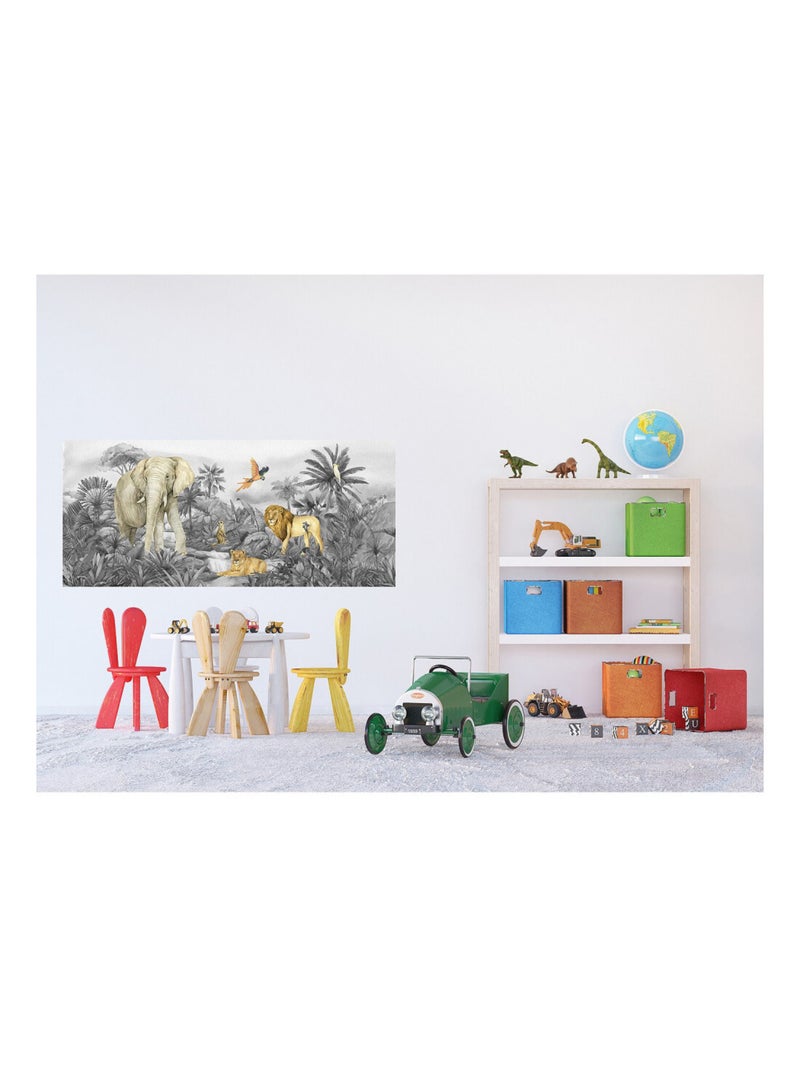 Poster géant  animaux de la jungle en noir et blanc  170 x 75 CM Multicolore - Kiabi