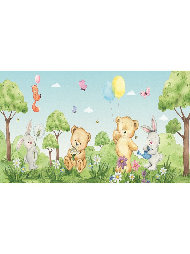Poster géant horizontal animaux de la foret en couleur - ourson, lapin, renard 170 x 75 CM Multicolore - Kiabi