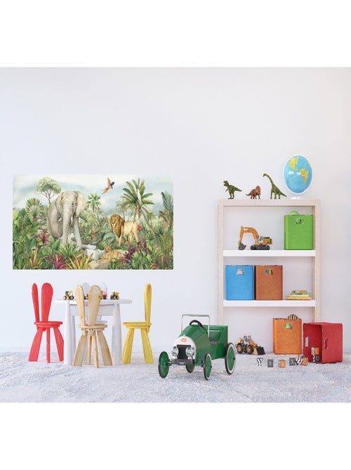 Poster géant horizontal animaux de la jungle en couleur - lion, perroquet, éléphant 170 x 75 CM - Kiabi
