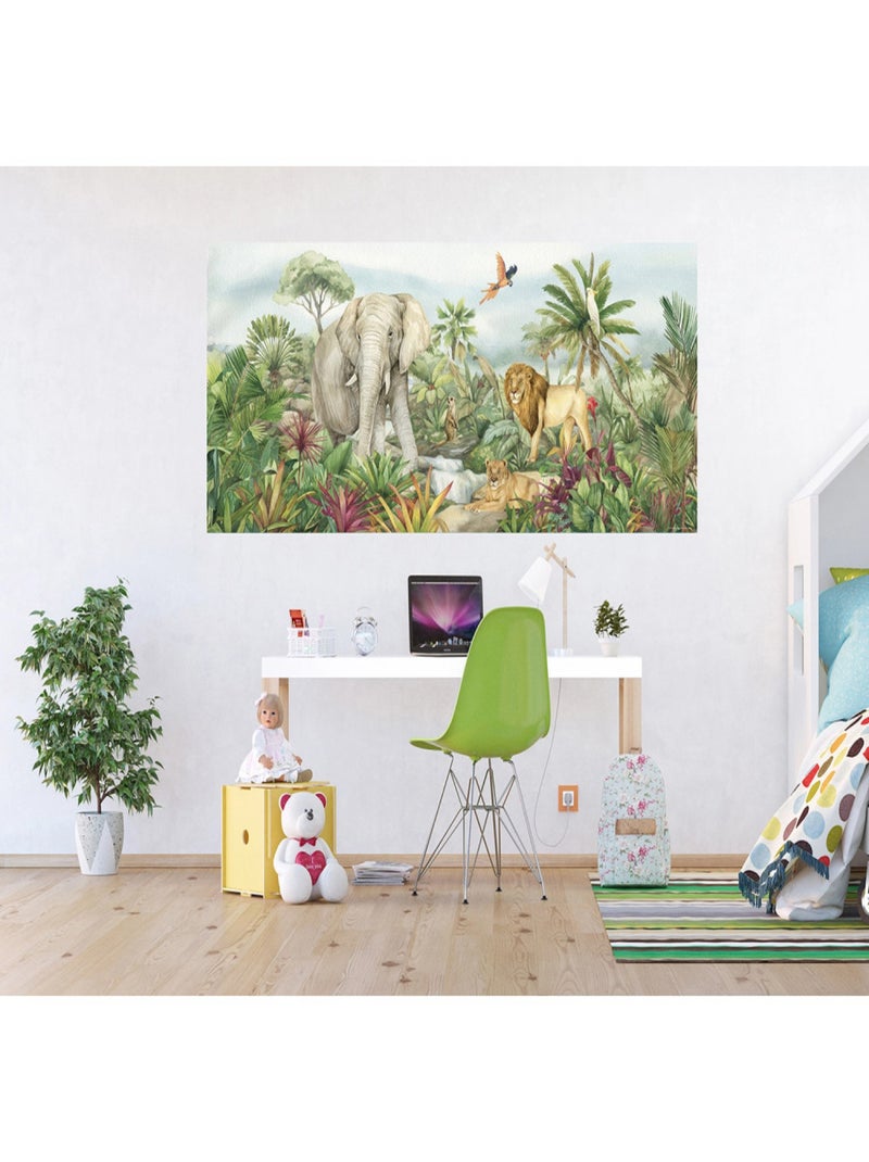 Poster géant horizontal animaux de la jungle en couleur - lion, perroquet, éléphant 170 x 75 CM Multicolore - Kiabi