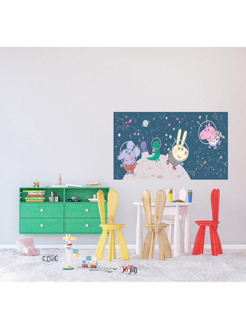 Poster géant horizontal Peppa pig avec sa famille dans l'espace 170 x 75 CM Multicolore - Kiabi