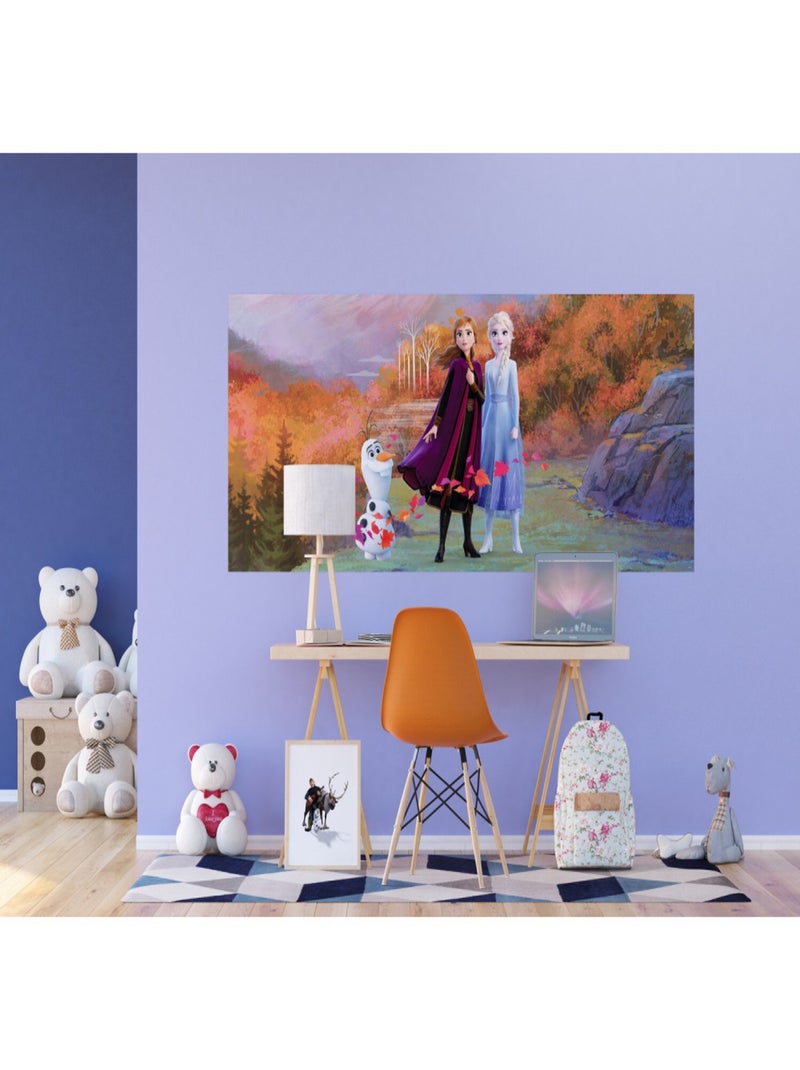 Poster géant Intissé - Disney La Reine des Neiges 2 - modèle Anna Elsa et Olaf dans la forêt 202 cm Multicolore - Kiabi