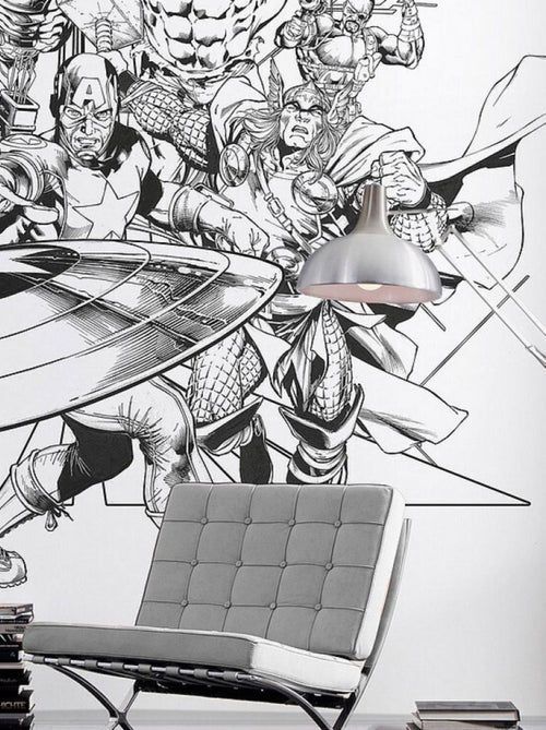 Poster géant intissé Avengers Noir et Blanc - 300 x 280 cm - Kiabi
