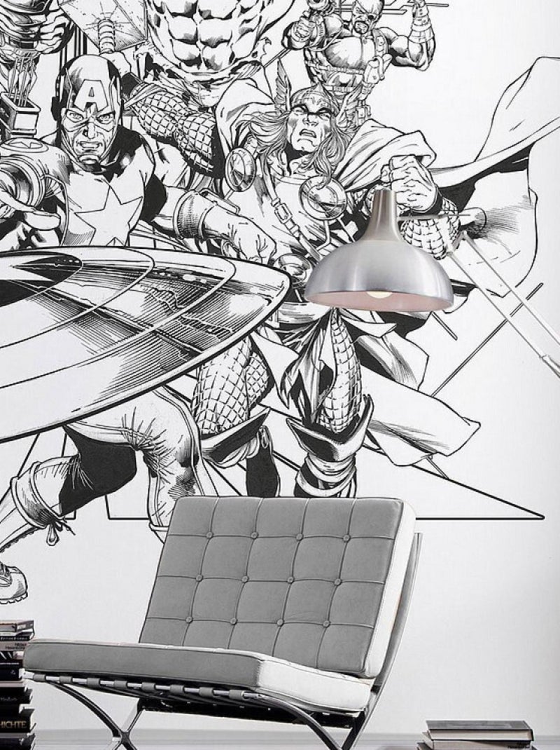 Poster géant intissé Avengers Noir et Blanc - 300 x 280 cm Multicolore - Kiabi